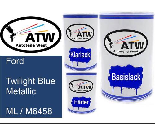 Ford, Twilight Blue Metallic, ML / M6458: 500ml Lackdose + 500ml Klarlack + 250ml Härter - Set, von ATW Autoteile West.